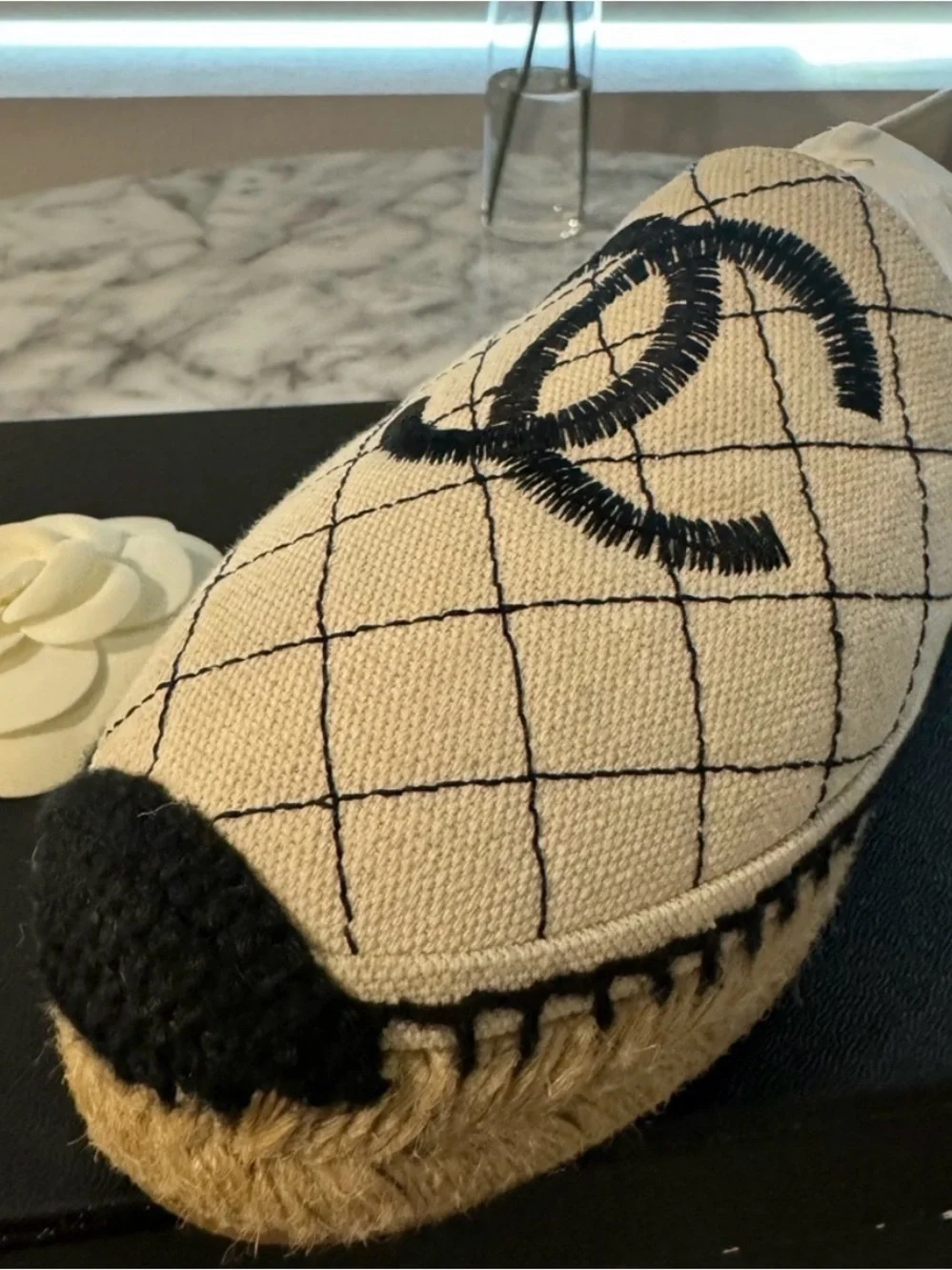 Authentic CHANEL Flats Cream Canvas Espadrille (only wore twice)